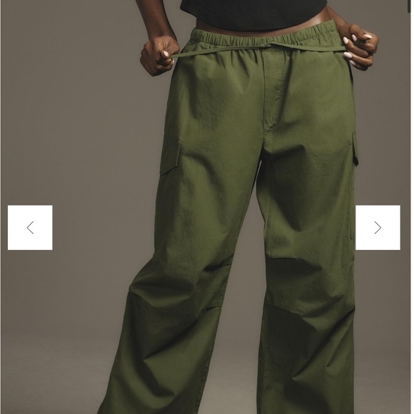 Anthropologie Pilcro Pull On Parachute Pants Dark Green Pockets Sz L NEW - Picture 2 of 16